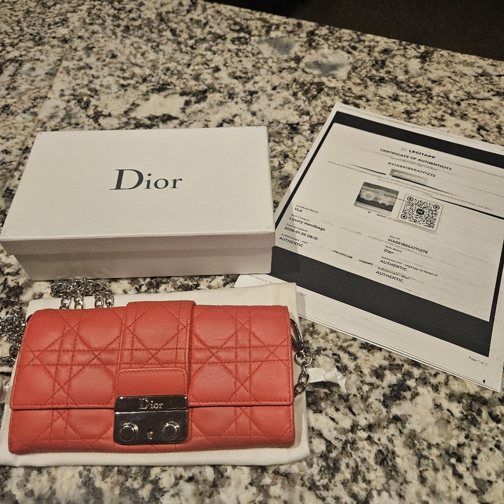 Dior Coral Quilted Leather Clutch